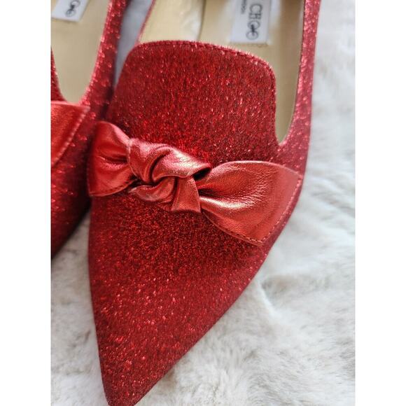 NWD Jimmy Choo Glitter Flat Bow Size EU 37 Red - Picture 4 of 15